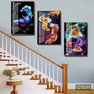 Bộ 3 Tranh Cầu Thang Tráng Gương  Cao cấp, Tranh Treo Tường Decor Trang Trí Nhà Cửa.Làm Quà Tặng Tân Gia