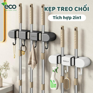 Kẹp treo chổi, cây lau nhà dán tường ECO kèm móc treo siêu chắc, Giá treo đồ dán tường chịu lực tốt