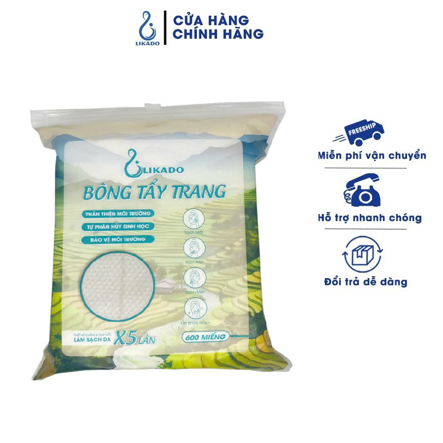 Ảnh Bông tẩy trang Likado túi 600 miếng kích thước 6cmx5cm 1