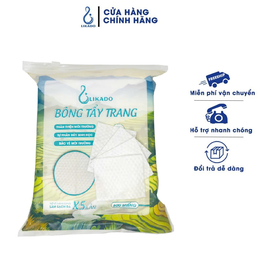 Ảnh Bông tẩy trang Likado túi 600 miếng kích thước 6cmx5cm 2