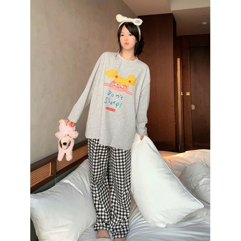 Sét bộ dài nữ mùa đông, Sét bộ mặc nhà quần dài áo dài tay in hình JULY FASHION Đồ bộ mặc ngủ chất thun xược, Kate