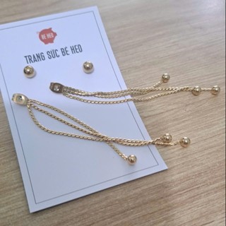 Bông tai titan dài trái tim tua rua - Trang sức Bé Heo BHBT469-2