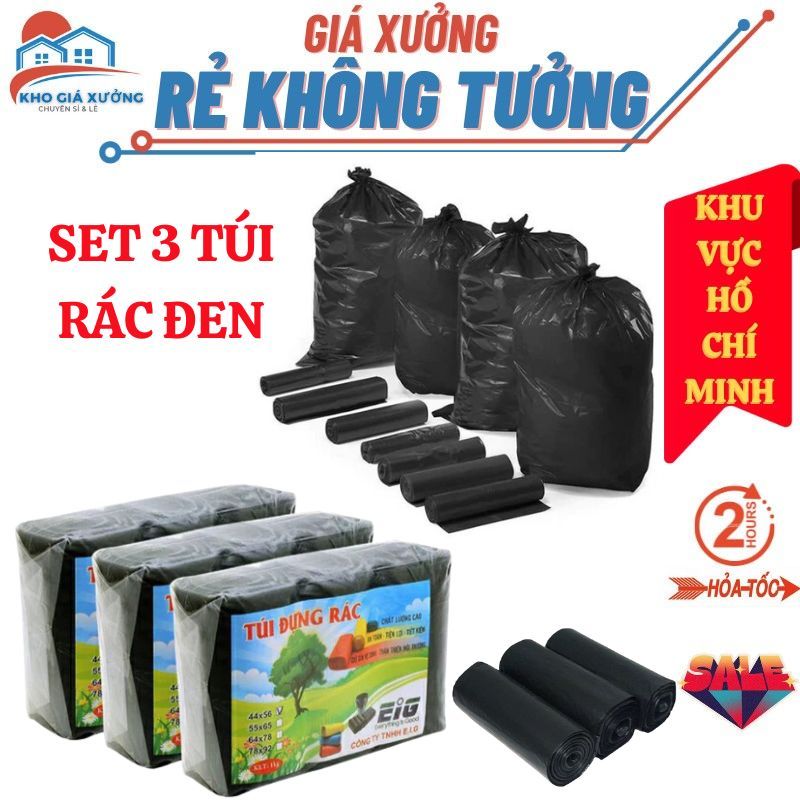 [Giá Xưởng] SET 3 Cuộn Túi Rác Đen - Túi Đựng Rác Size Lớn 400g Phân ...