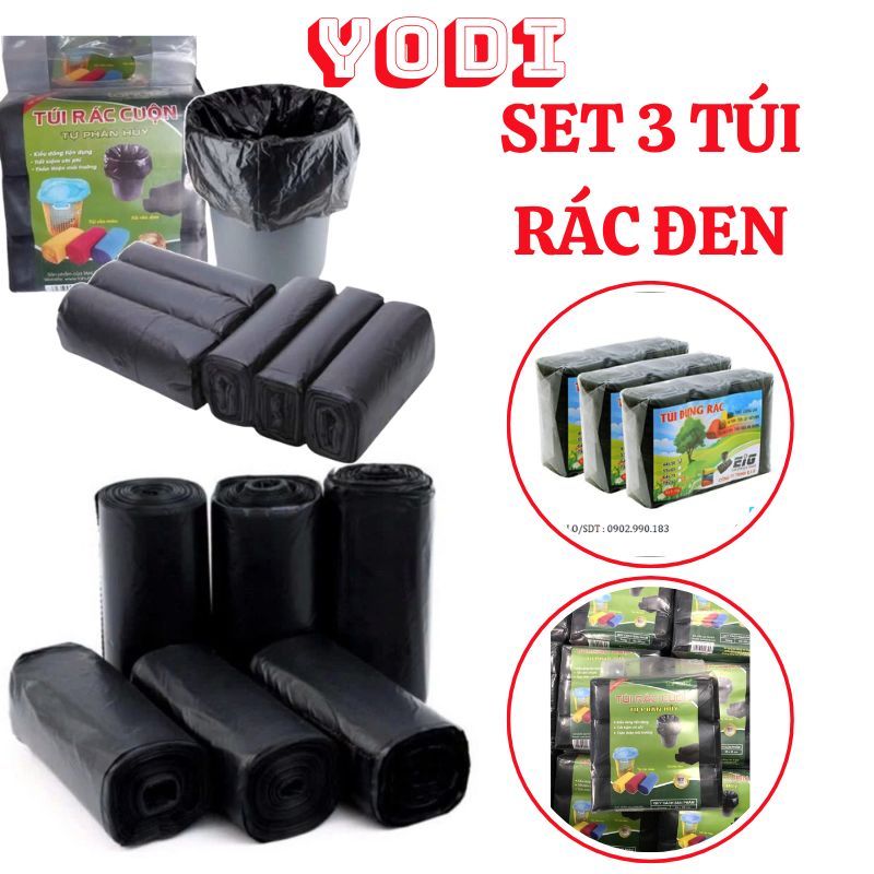 Túi 3 Cuộn Bao Đựng Rác Đen, Set 3 Túi Đựng Rác Phân Hủy Sinh Học ...