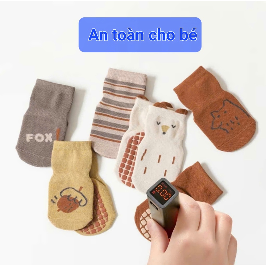 Sét 10 đôi tất chống trượt cho bé 0-3 tuổi hình thú vải cotton len mềm mại BN03