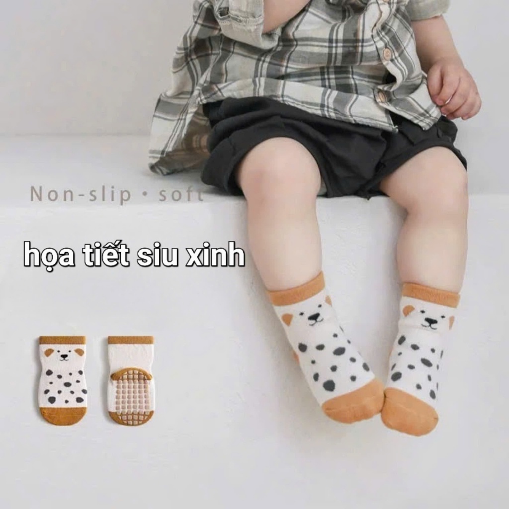 Sét 10 đôi tất chống trượt cho bé 0-3 tuổi hình thú vải cotton len mềm mại BN03