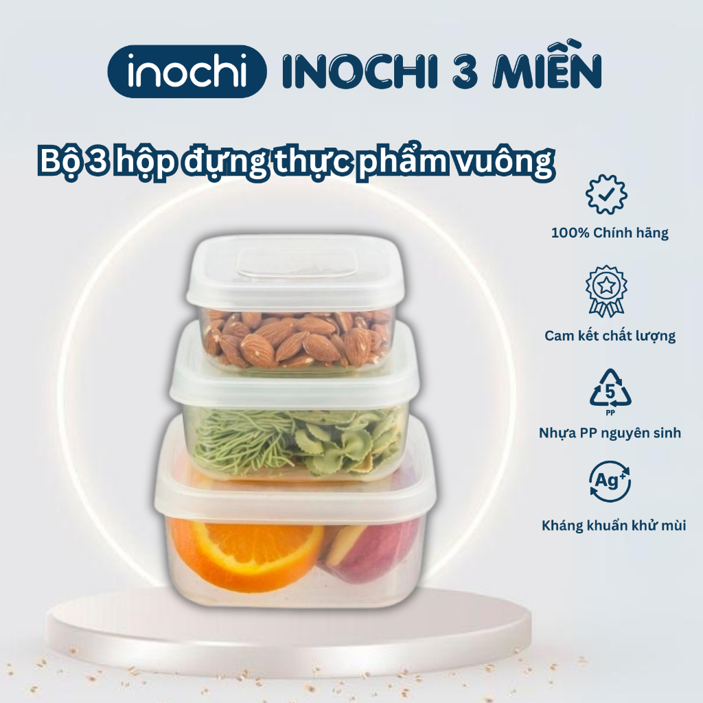 Bộ 3 hộp đựng thực phẩm vuông Inochi size 500-1000-2000ml và 750-1500 ...