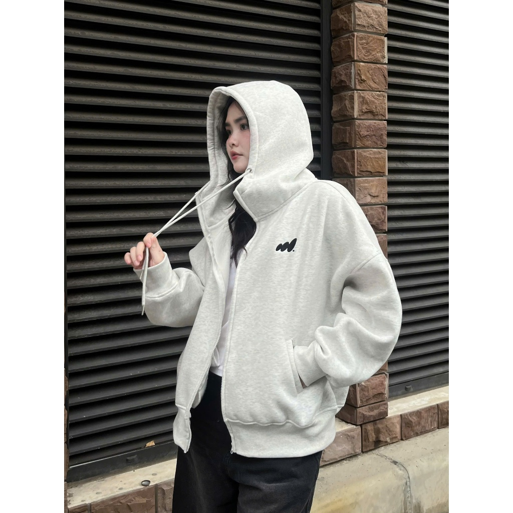 Áo hoodie zip cổ cao Migcool, áo khoác nỉ bông form boxy logo thêu basic Premiuum 2025 AK01