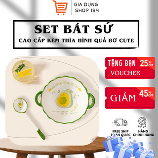 T&T0050 Set bát sứ cao cấp kèm thìa hình quả bơ cute