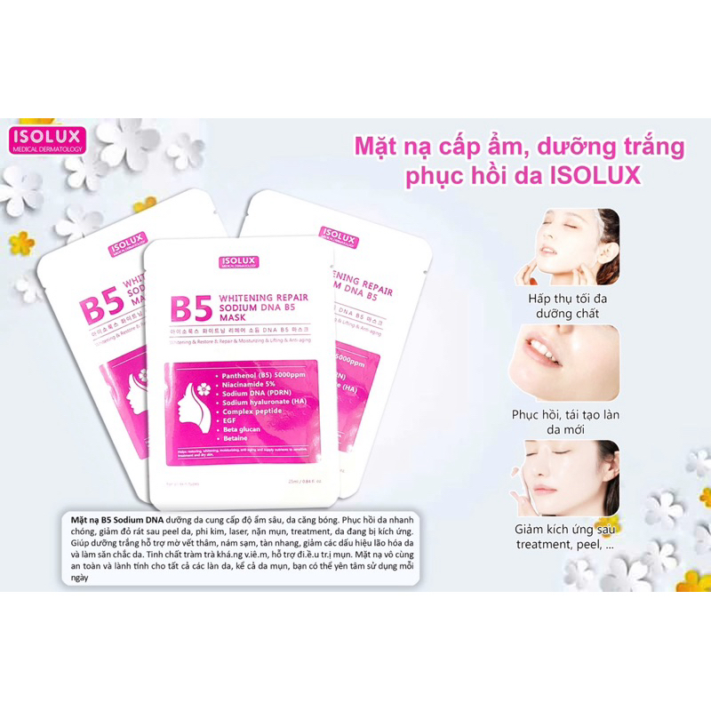 Combo 20-50 miếng Mặt nạ B5 ISOLUX Whitening Repair Sodium DNA B5 mask 25ml  Hàn Quốc hạn 2029 IS54