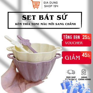 Set bát sứ kèm thìa tone màu mới sang chảnh