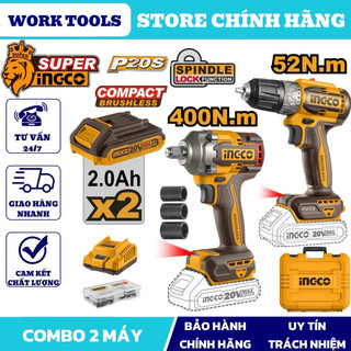 INGCO Combo Máy khoan & máy siết bulong dùng pin 20V CKLI20271