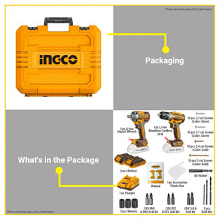 INGCO Combo Máy khoan & máy siết bulong dùng pin 20V CKLI20271