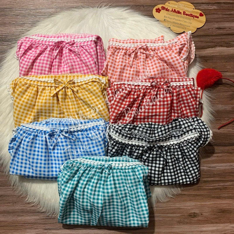 Bộ lửng lụa hàn phối ren caro quần không túi phom dưới 40-70kg - B86
