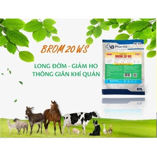 Thuốc thú y Brom 20Ws gói 1kg Vb Pharma giúp long đờm giảm ho ở vật nuôi: heo bò gà vịt