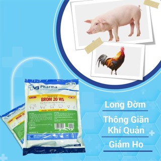 Thuốc thú y Brom 20Ws gói 1kg Vb Pharma giúp long đờm giảm ho ở vật nuôi: heo bò gà vịt