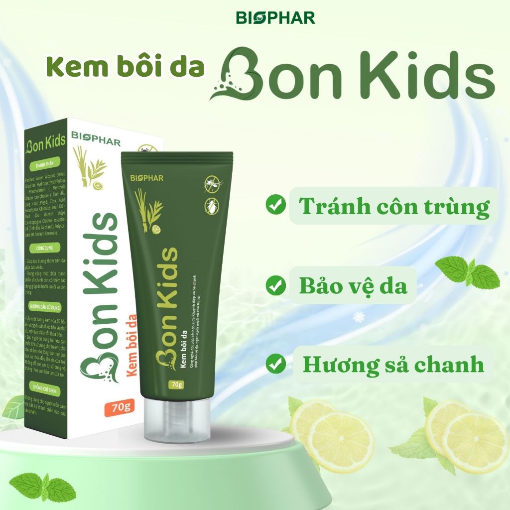 Kem Bôi Da Cho Bé BON KIDS Bảo Vệ Da, Ngăn Côn Trùng, Dưỡng Ẩm, Hương Thơm Mát