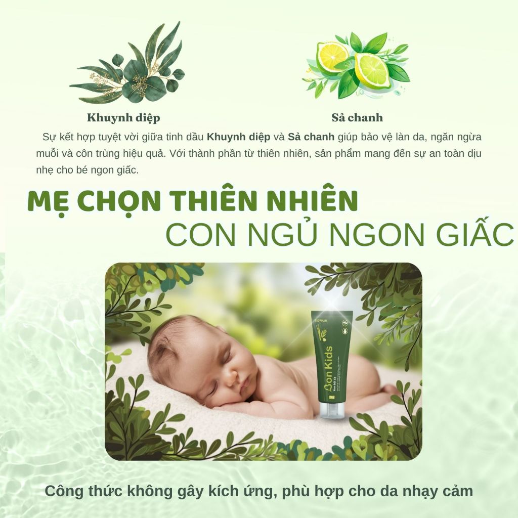 Kem Bôi Da Cho Bé BON KIDS Bảo Vệ Da, Ngăn Côn Trùng, Dưỡng Ẩm, Hương Thơm Mát