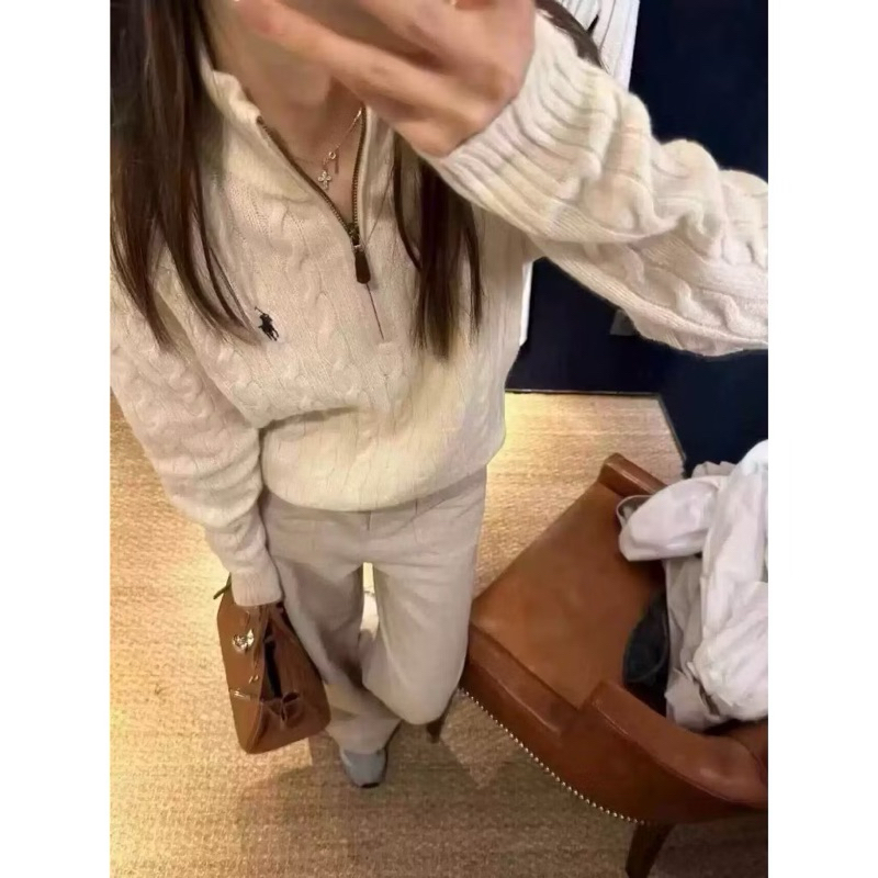 Áo len Polo thêu ngựa vặn thừng cổ dựng hàng QC
