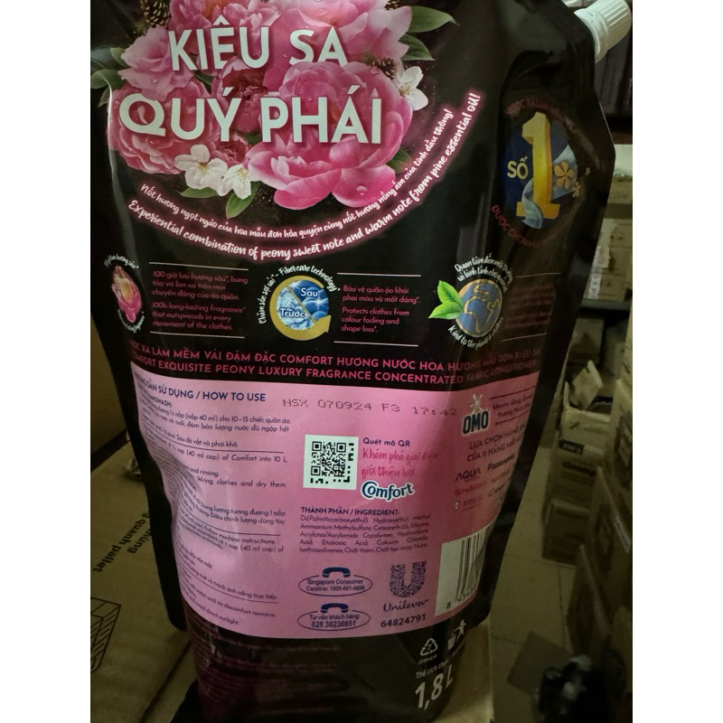 Comfort tui hương nước hoa thiên nhiên mẫu đơn kiêu sa 1.8l
