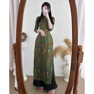 Aó dài lụa họa tiết sang chảnh A2276