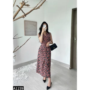 Đầm sát nách linen phối cúc bọc kèm belt 4 màu