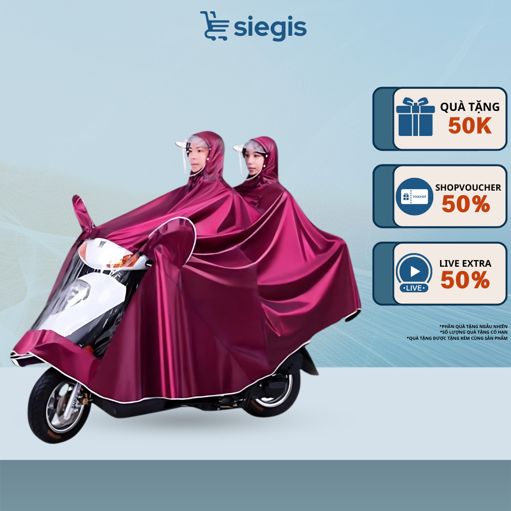 Áo Mưa Phản Quang SIEGIS Che Phủ Toàn Đi Xe 1 Người Và 2 Người Kèm Kính Chắn Mưa Hiệu Quả