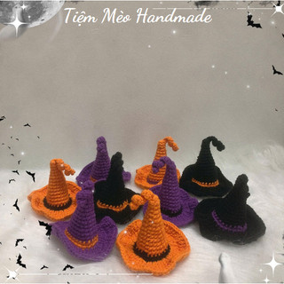 [Ảnh Thật + Sẵn Hàng] Mũ Phù Thủy Halloween Bằng Len Handmade Làm Móc Khóa, Kẹp Tóc
