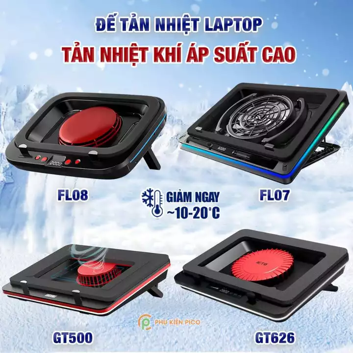 Quạt tản nhiệt laptop máy tính GT350 GT626 GT610 GT500 FL08 - Đế tản nhiệt laptop 17 inch - Giá đỡ Surface book pro