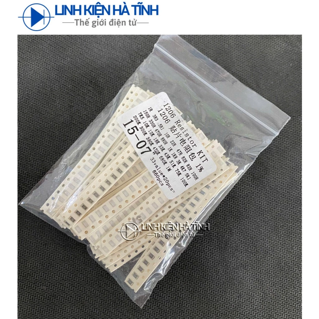 Gói điện trở dán 1206, tổng cộng 33 loại, mỗi loại 20 cái, tổng cộng 660 cái, sai số 1%