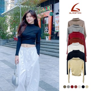 Áo F86 Gladimax cổ leo nhún eo cá tính, trẻ chung croptop cottton dài tay