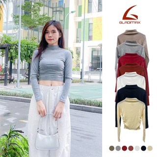 Áo F86 Gladimax cổ leo nhún eo cá tính, trẻ chung croptop cottton dài tay