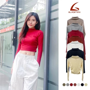 Áo F86 Gladimax cổ leo nhún eo cá tính, trẻ chung croptop cottton dài tay