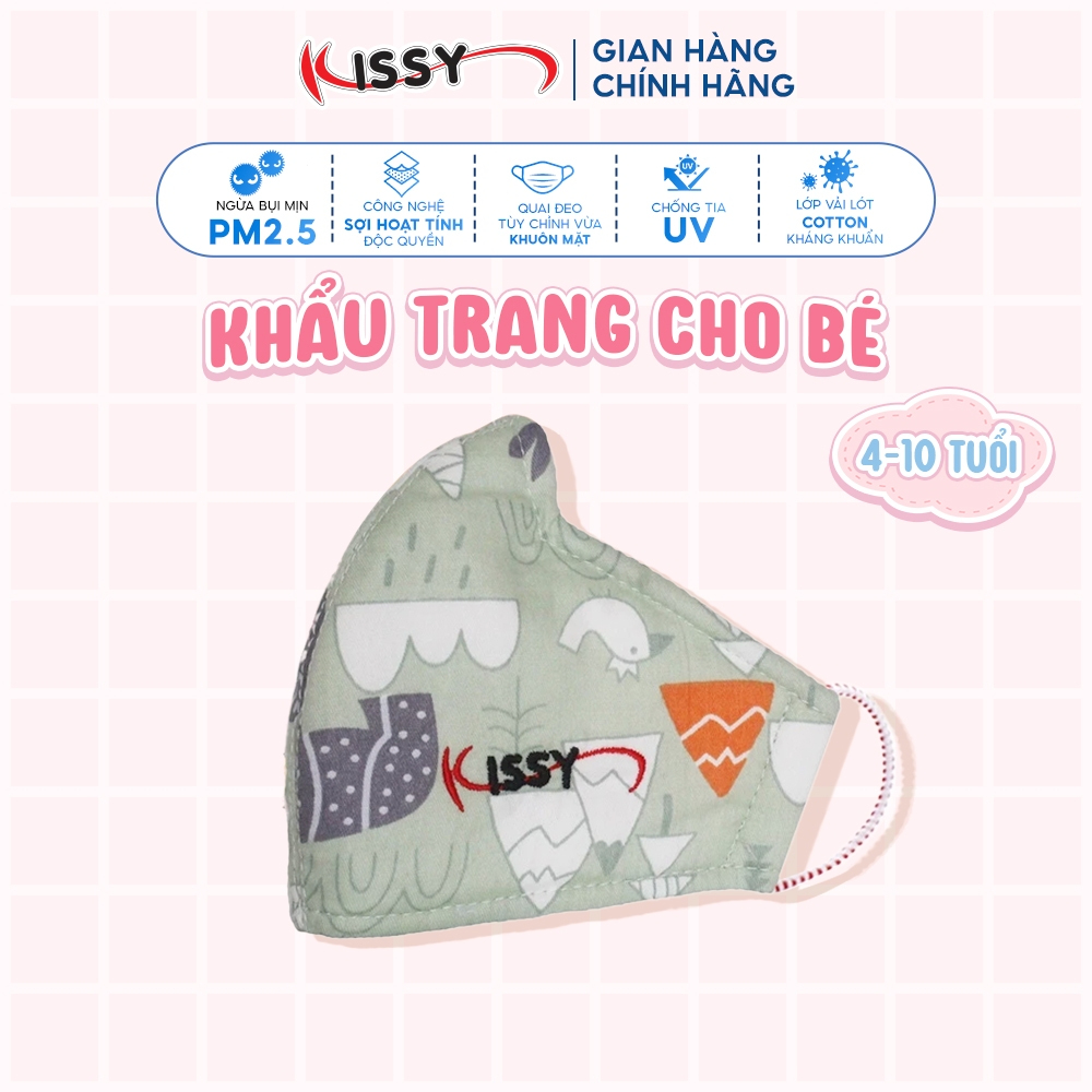 Ảnh Khẩu Trang Vải Kissy Trẻ Em 4-10Tuổi Cá Voi Nhỏ Vải Cotton Kháng Khuẩn Ngăn UV Chống Bụi Mịn 1