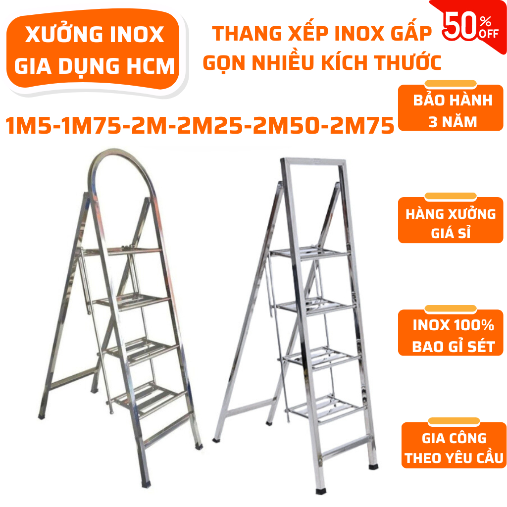 [1m5-2m75] Thang xếp inox nhiều kích thước, thang gấp gọn, thang inox ...