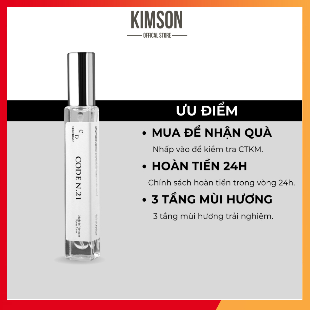 Tinh dầu nước hoa CODEDECO CODE N.21 10ml, Phóng Khoáng, Nam Tính, Cuốn Hút | BigBuy360 - bigbuy360.vn