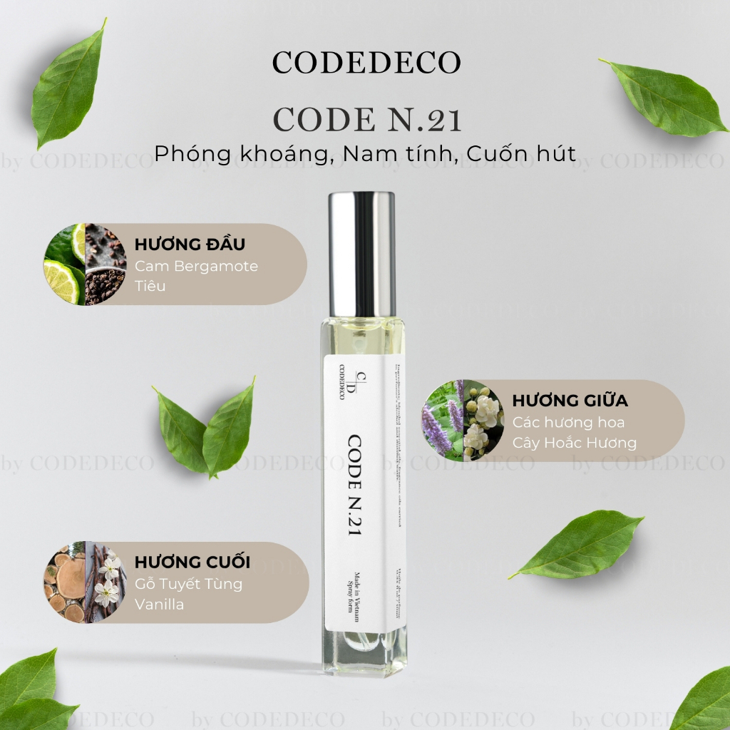 Tinh dầu nước hoa CODEDECO CODE N.21 10ml, Phóng Khoáng, Nam Tính, Cuốn Hút | BigBuy360 - bigbuy360.vn