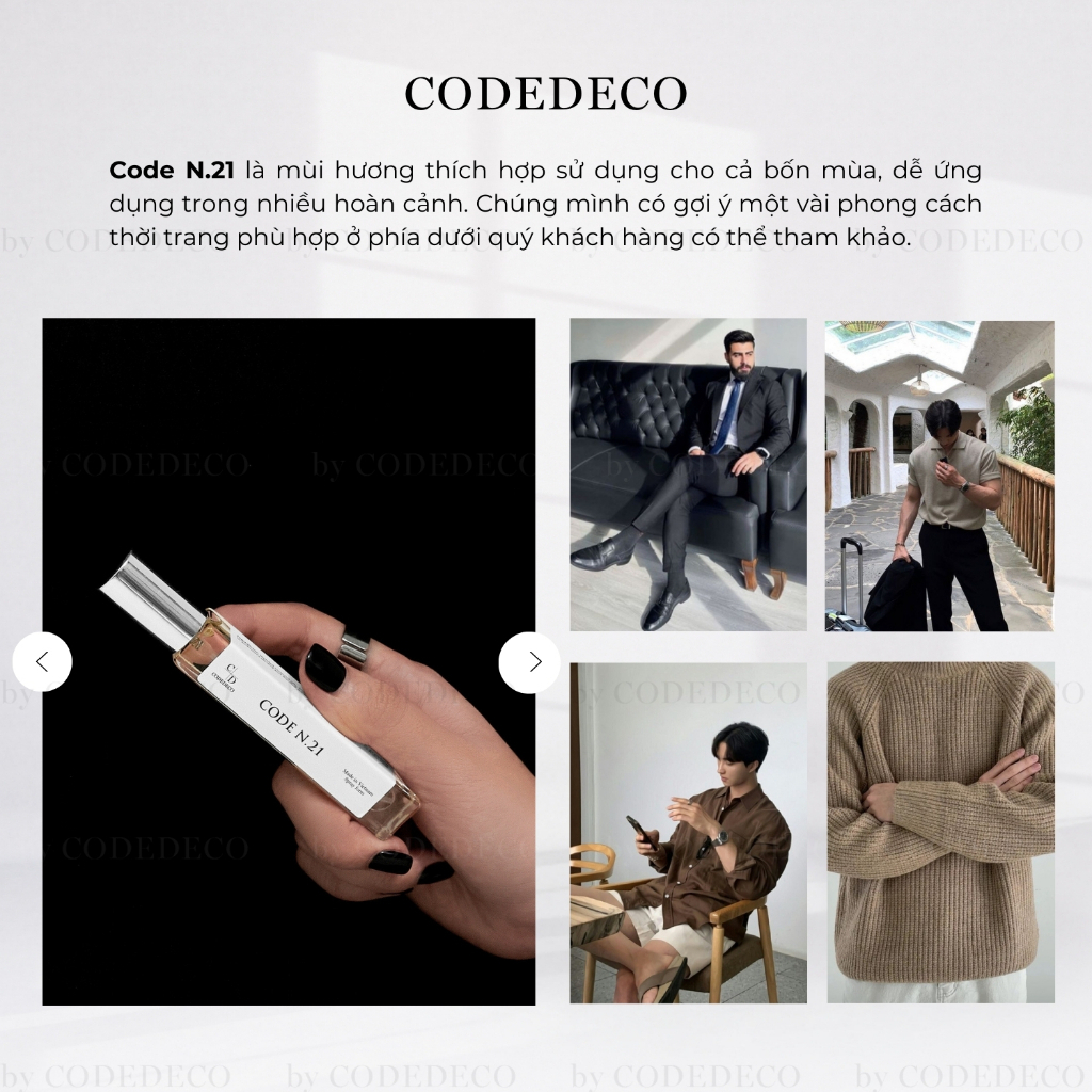 Tinh dầu nước hoa CODEDECO CODE N.21 10ml, Phóng Khoáng, Nam Tính, Cuốn Hút | BigBuy360 - bigbuy360.vn