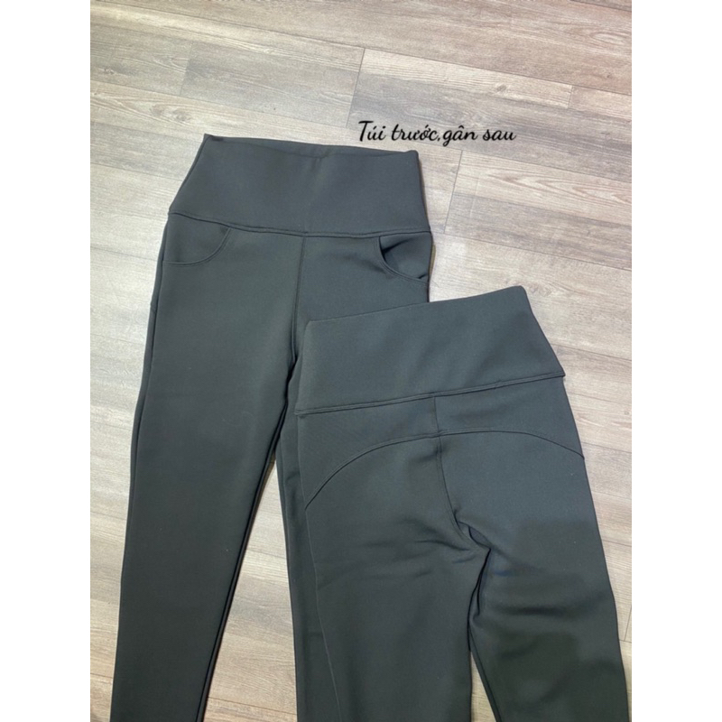 Quần Legging lót nỉ cạp cao túi trước,gân sau