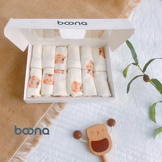 Hộp 6 Khăn sữa Muslin Boona cao cấp chạy viền ziczac chất vải xô mềm mại an toàn cho bé -Lucie's Mom