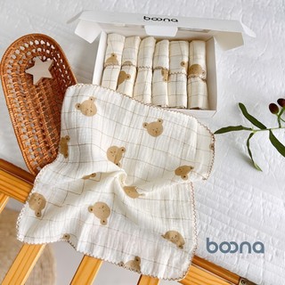 Hộp 6 Khăn sữa Muslin Boona cao cấp chạy viền ziczac chất vải xô mềm mại an toàn cho bé -Lucie's Mom