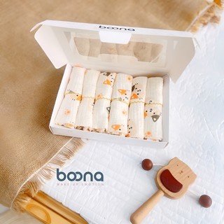Hộp 6 Khăn sữa Muslin Boona cao cấp chạy viền ziczac chất vải xô mềm mại an toàn cho bé -Lucie's Mom