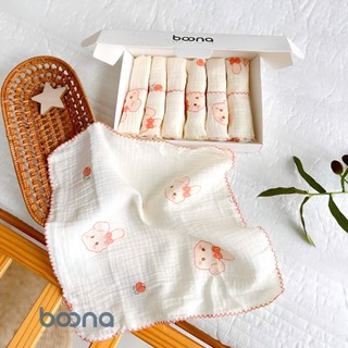Hộp 6 Khăn sữa Muslin Boona cao cấp chạy viền ziczac chất vải xô mềm mại an toàn cho bé -Lucie's Mom