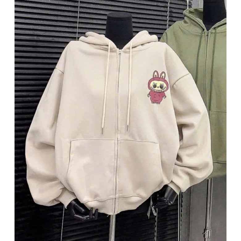 Áo hoodie nỉ bông nữ họa tiết in hình tay bồng form rộng unisex HAZEE chất liểu nỉ bông dày dặn