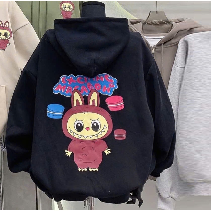 Áo hoodie nỉ bông nữ họa tiết in hình tay bồng form rộng unisex HAZEE chất liểu nỉ bông dày dặn