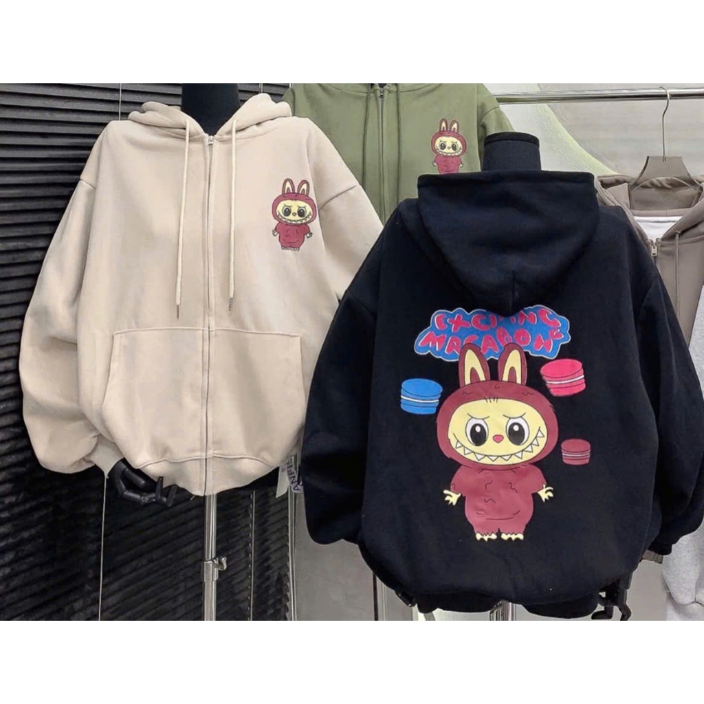 Áo hoodie nỉ bông nữ họa tiết in hình tay bồng form rộng unisex HAZEE chất liểu nỉ bông dày dặn