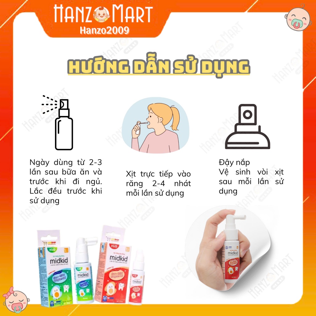 Xịt Chống Sâu Răng Midkid - Bảo vệ men răng, ngừa ố vàng (cho bé từ 1 tuổi)