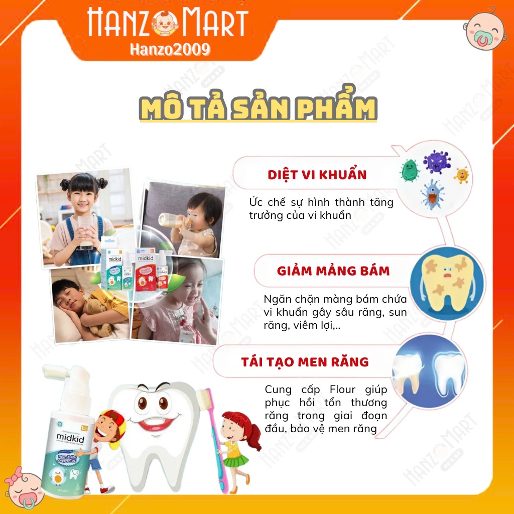 Xịt Chống Sâu Răng Midkid - Bảo vệ men răng, ngừa ố vàng (cho bé từ 1 tuổi)