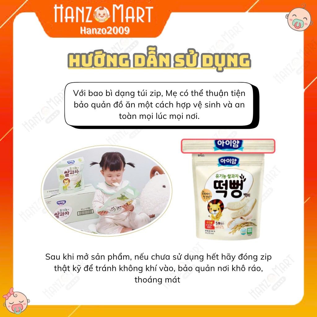 Bánh ăn dặm cho bé gạo hữu cơ ildong Hàn Quốc 6m+