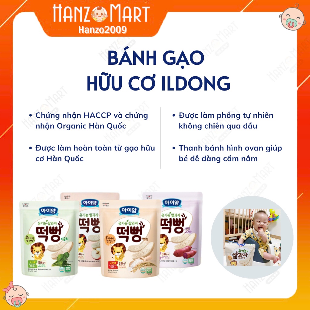 Bánh ăn dặm cho bé gạo hữu cơ ildong Hàn Quốc 6m+